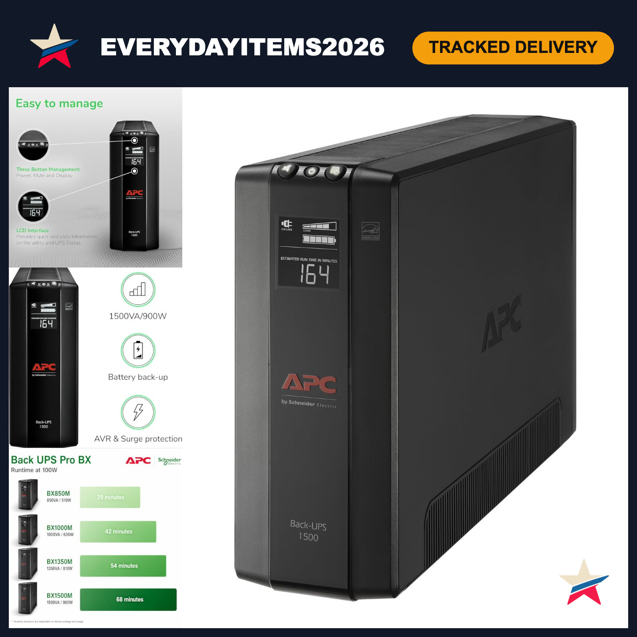1500VA UPS Battery Backup & Surge Protector for Computers, Electronics, Home Off