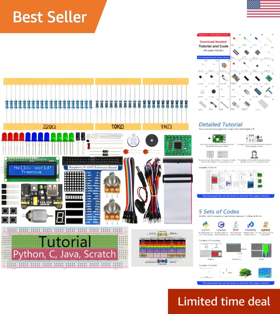 Comprehensive Raspberry Pi 5 & 4B Starter Kit with 164 Items & Programming Codes