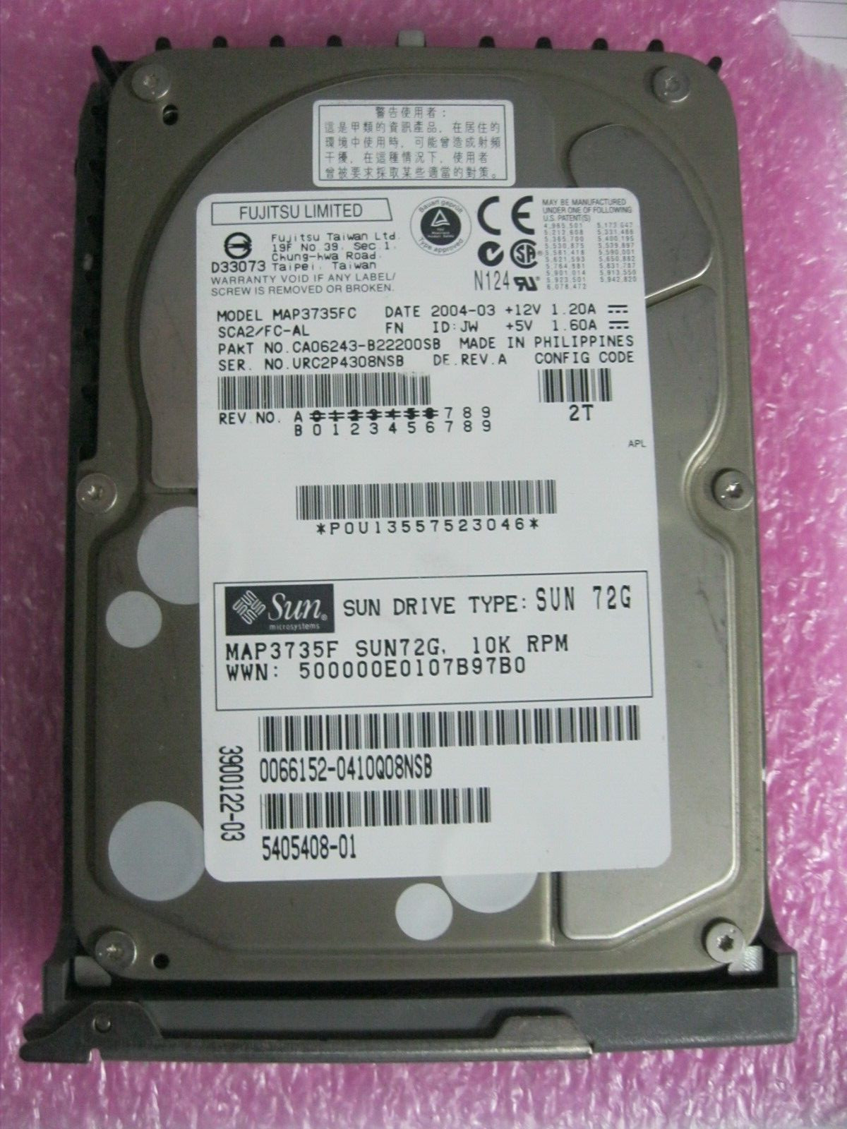 Sun 73GB FC HDD 390-0122 540-5408 10000 RPM Fujitsu MAP3735FC - ZZZ