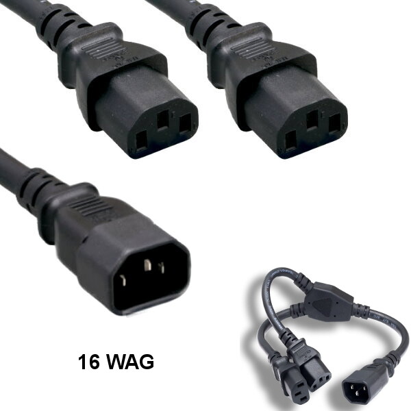 10x 1ft Power Extension Splitter Cable IEC-60320 C14 to 2x C13 16AWG 13A/250V