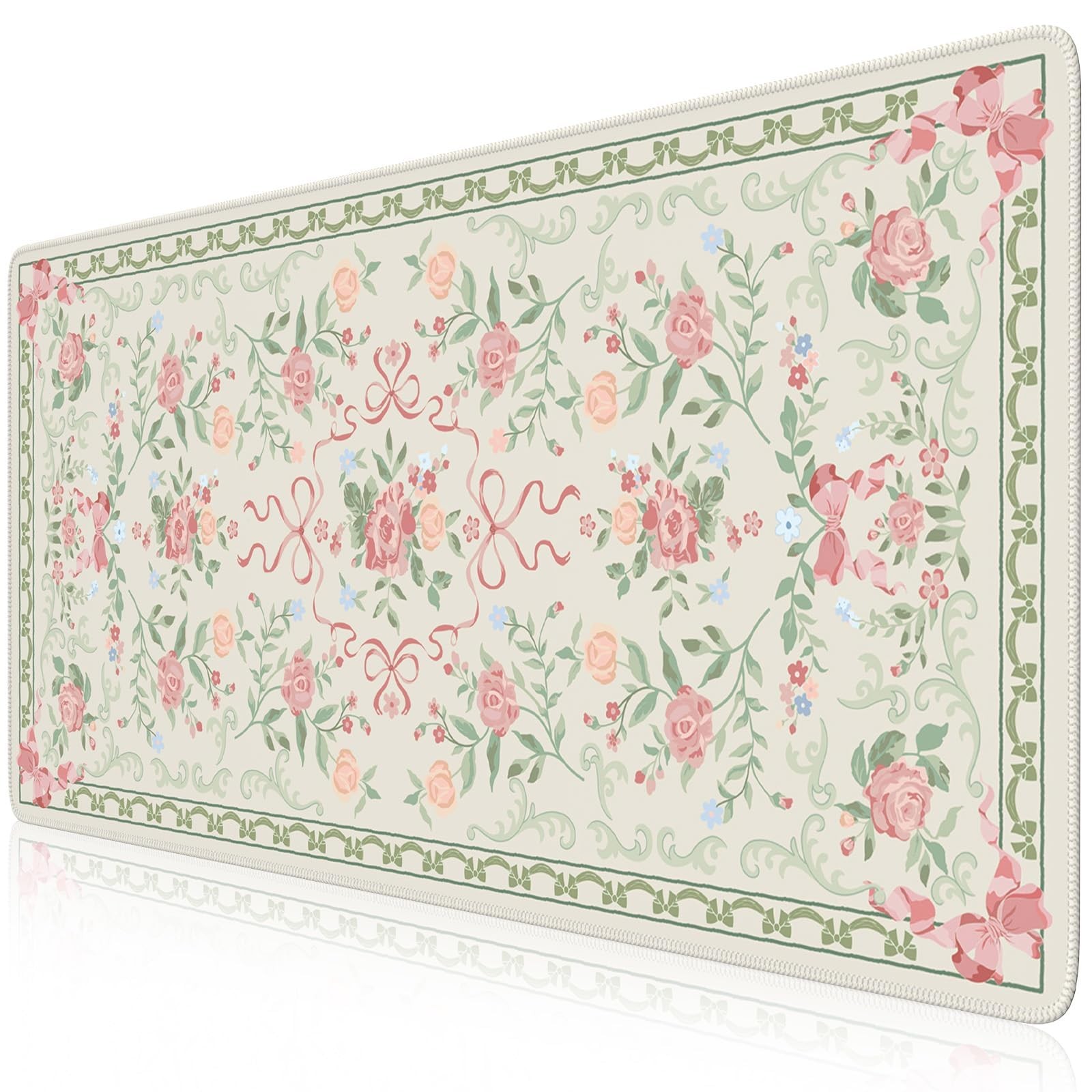 Cute Green Bow Desktop Mat, 35.4" x 15.7" Keyboard Pad for Office