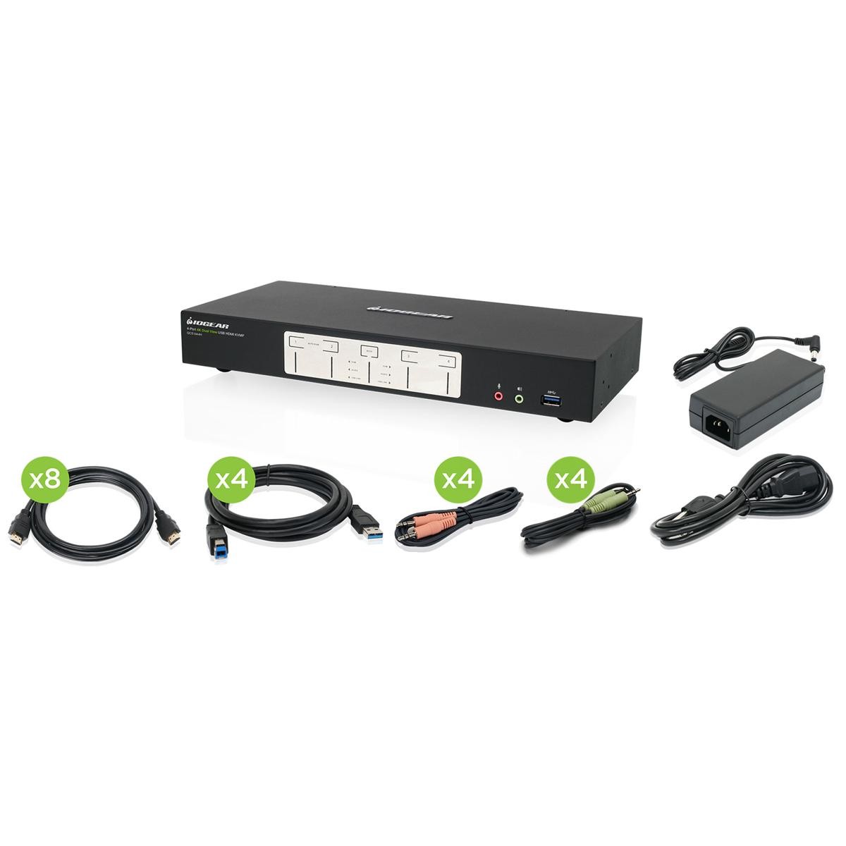 IOGEAR 4-Port 4K Dual View KVMP Switch with HDMI Connection, USB 3.0 Hub and Aud