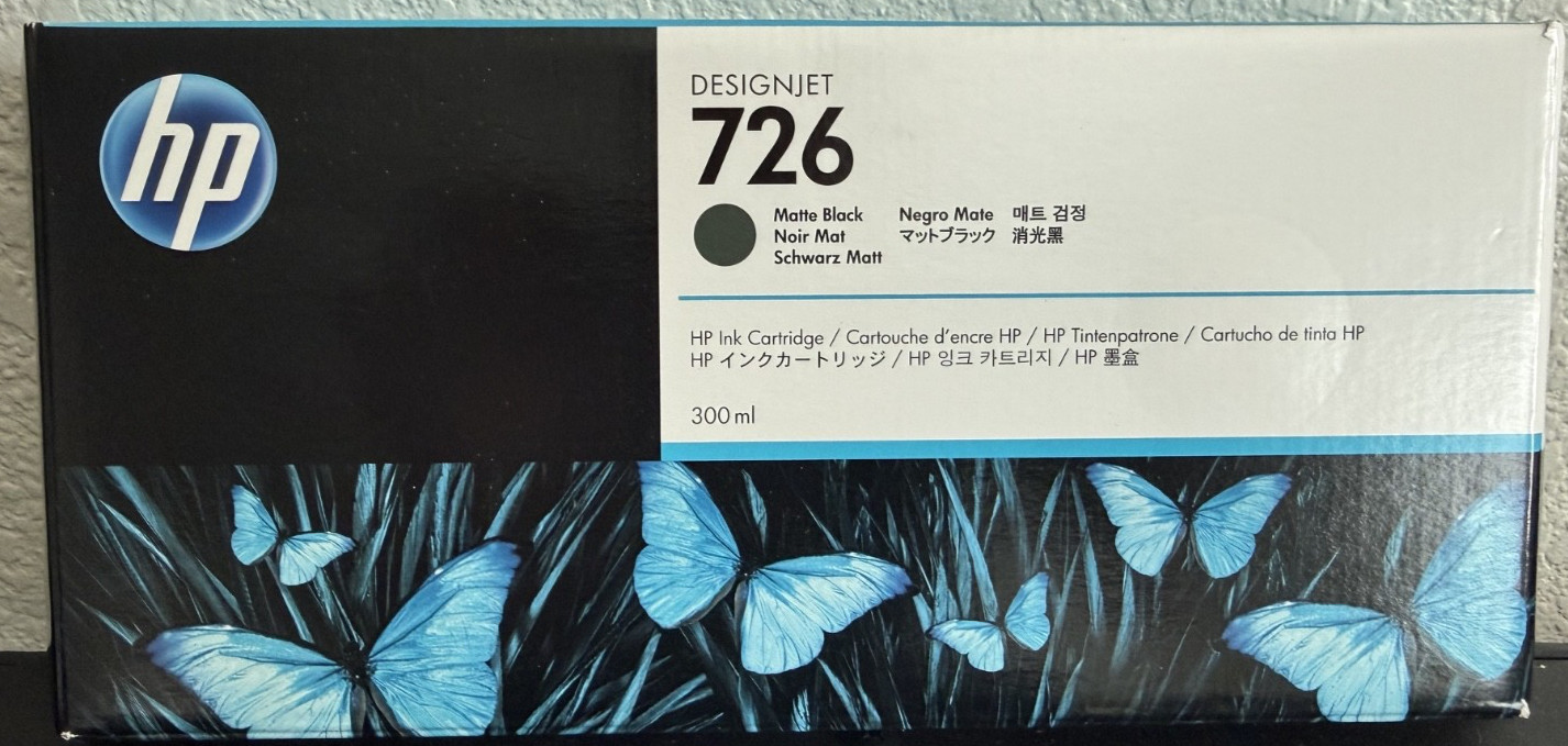 NEW HP 726 (CH575A) Matte Black Genuine Ink Cartridge 300ml - Date July  2021