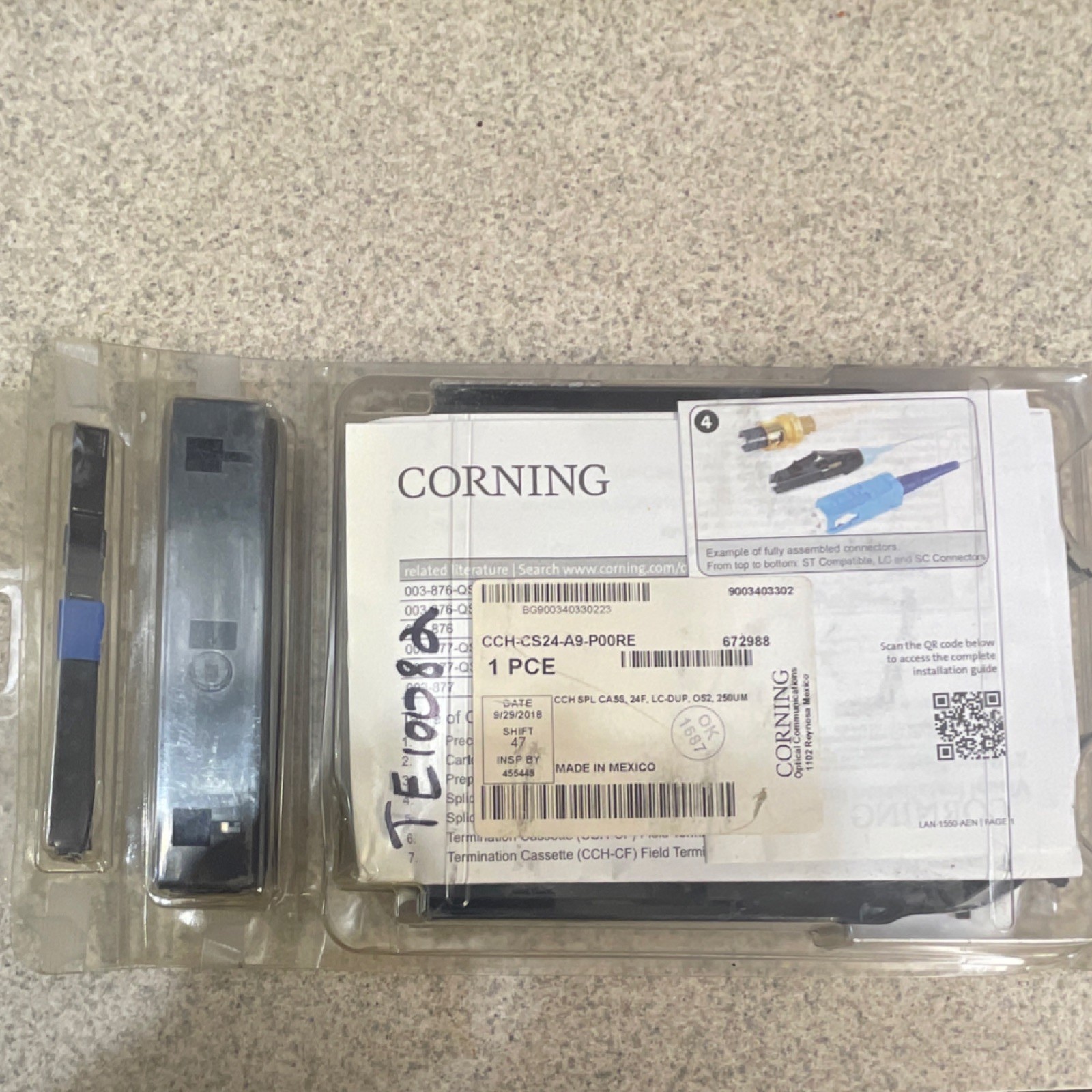 Corning CCH-CS24-A9-P00RE Termination Cassette LC/SC Duplex 24F OS2 250um