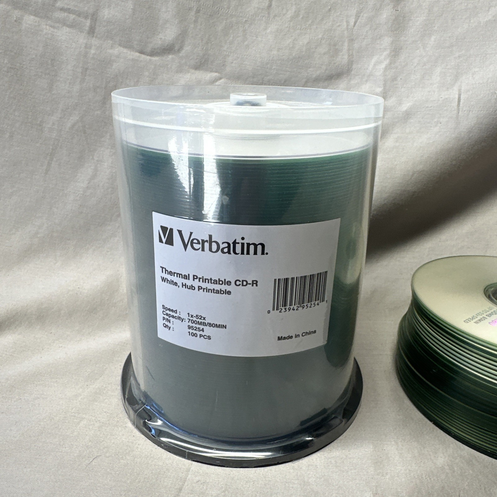100-Pak VERBATIM White Thermal Hub Printable 52X 80-Minute CDR's, Verbatim 95254