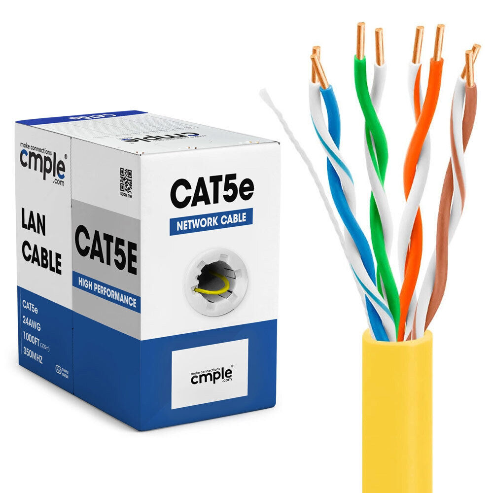 Ethernet Cat5e Cable 1000ft 24AWG CMR Riser Cat 5e Cord CCA Data Cable Yellow
