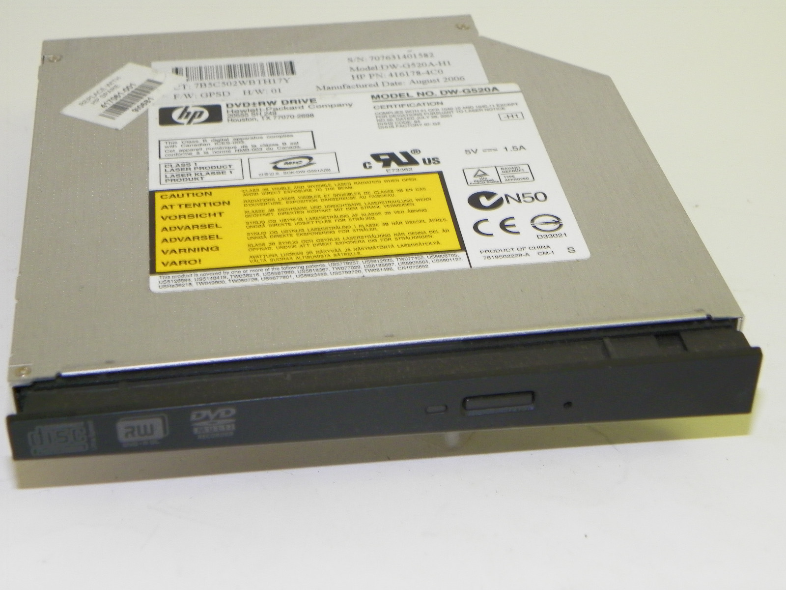  Sony DW-G520A DVD±RW Notebook IDE Slim Optical Drive HP 417061-001