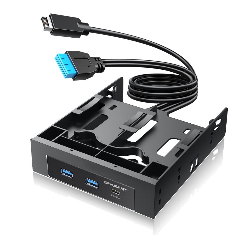 Front panel USB HUB mounting frame 2.5" SSD 3.5" HDD in 5.25 inch PC bay 20Gbps