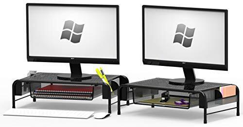 SimpleHouseware 2PK Metal Desk Monitor Stand Riser with Organizer Drawer 
