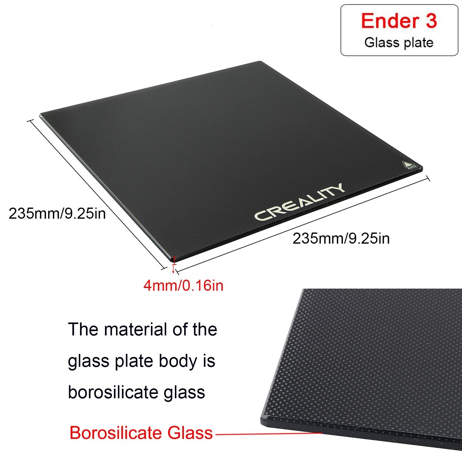 Creality 3D Printer Carbon Silicon Crystal Tempered Glass Plate 235 x 235 mm