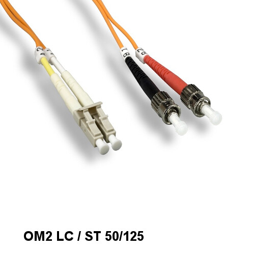 Kentek 1 Meter OM2 50/125 Fiber Optic Cable LC/ST Multi-Mode Duplex UPC/UPC
