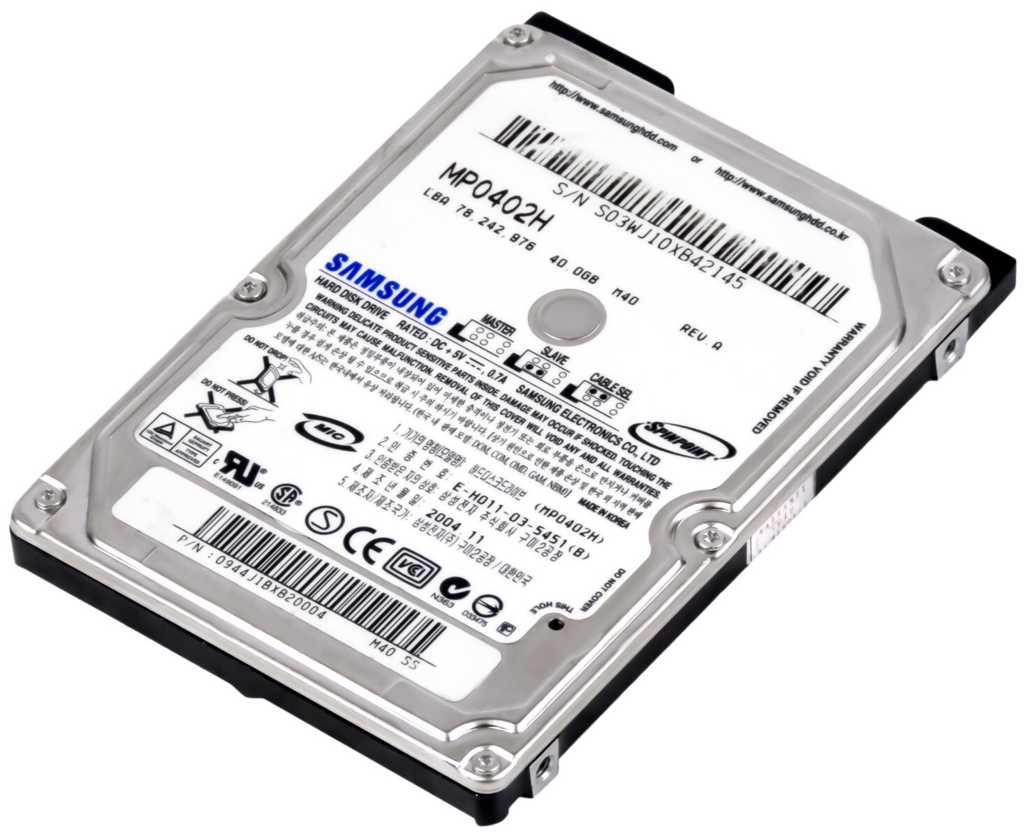 HARD DRIVE SAMSUNG SpinPoint M40 MP0402H 40GB 5.4K 8MB ATA 2.5''