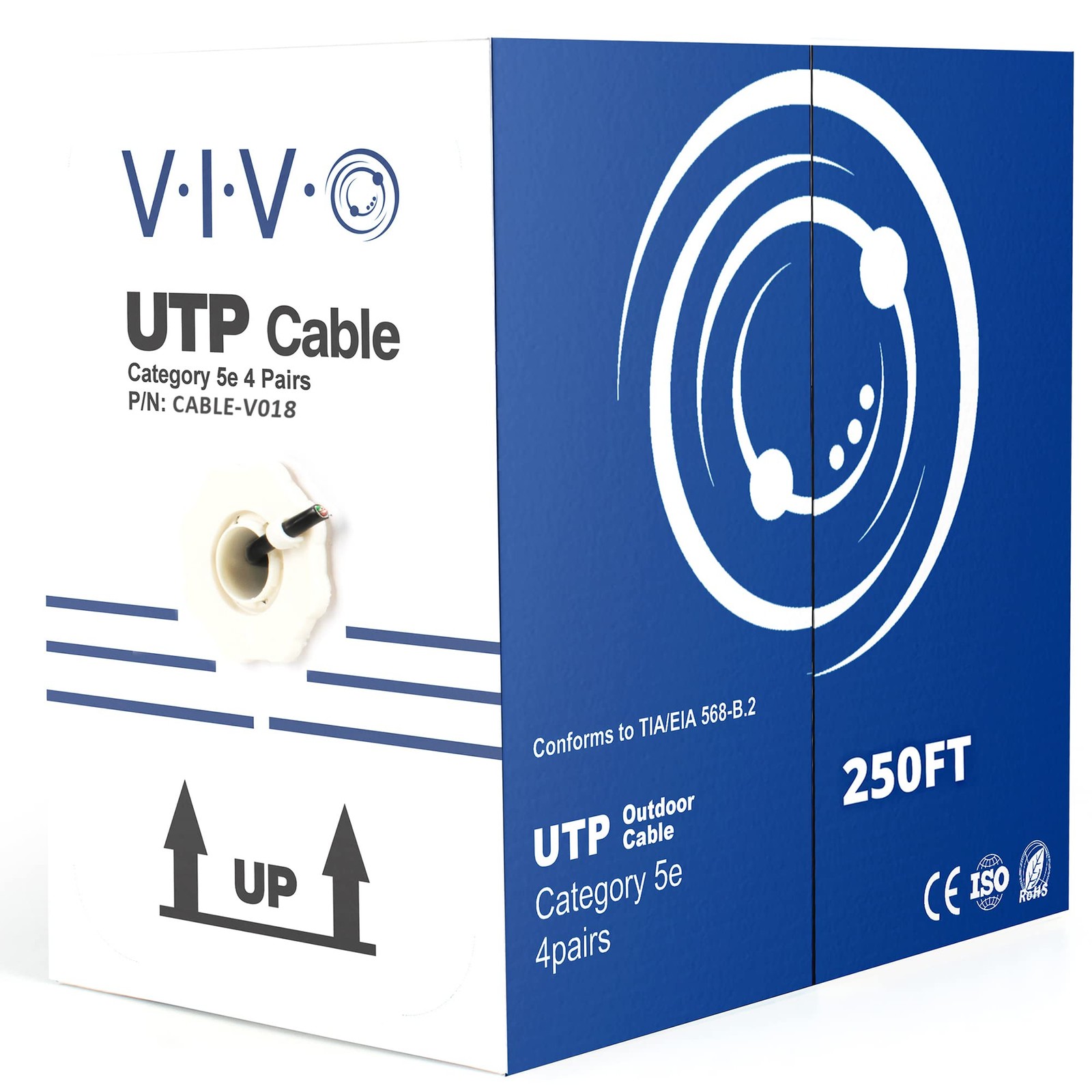 Waterproof 250ft Bulk Cat5e Wire, CCA Ethernet Cable, UTP Pull Box, Outdoor D...