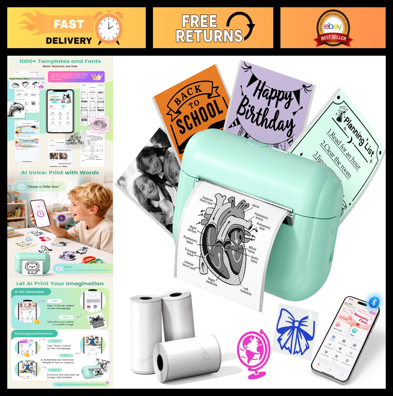 Portable Mini Sticker Printer - Inkless, Smart AI App, Compact & Easy to Use