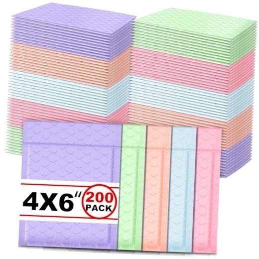 200 Pcs 4x6 Inch Small Bubble Mailers - Pastel Color - Small Mailers