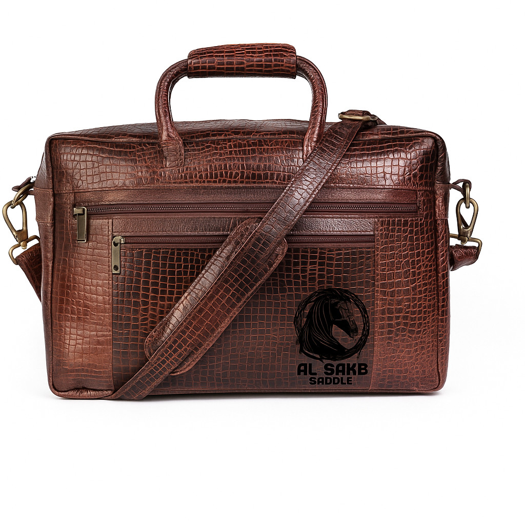 Premium Genuine Leather Laptop Bag | Crocodile Pattern | Brown Briefcase