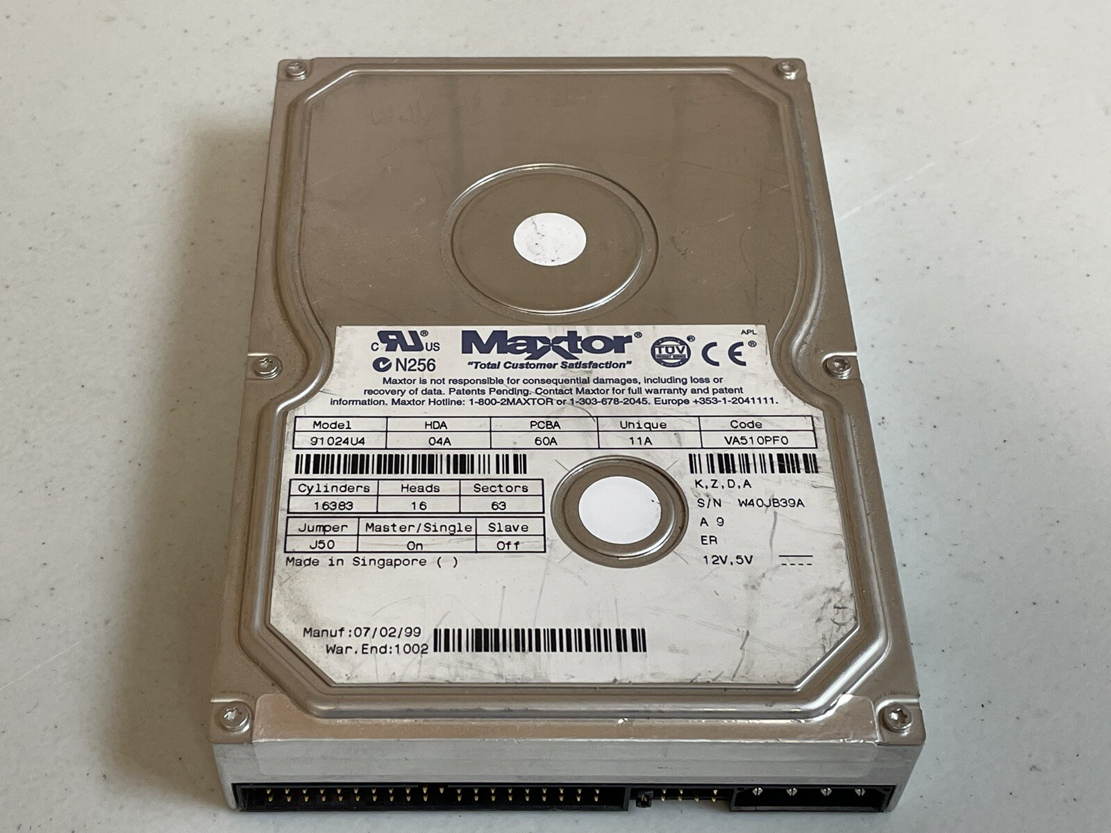 Maxtor 91024U4 Dell  10.2GB IDE Hard Drive TESTED Vintage Ubuntu