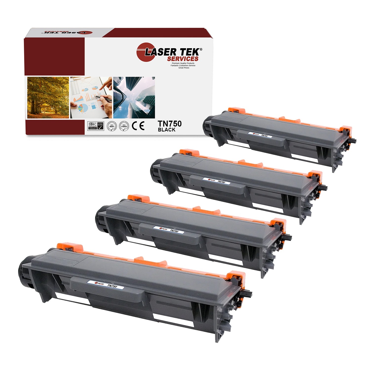 4Pk LTS TN-750 Black Compatible for Brother HL5440D 5450DN, MFC8510DN Toner
