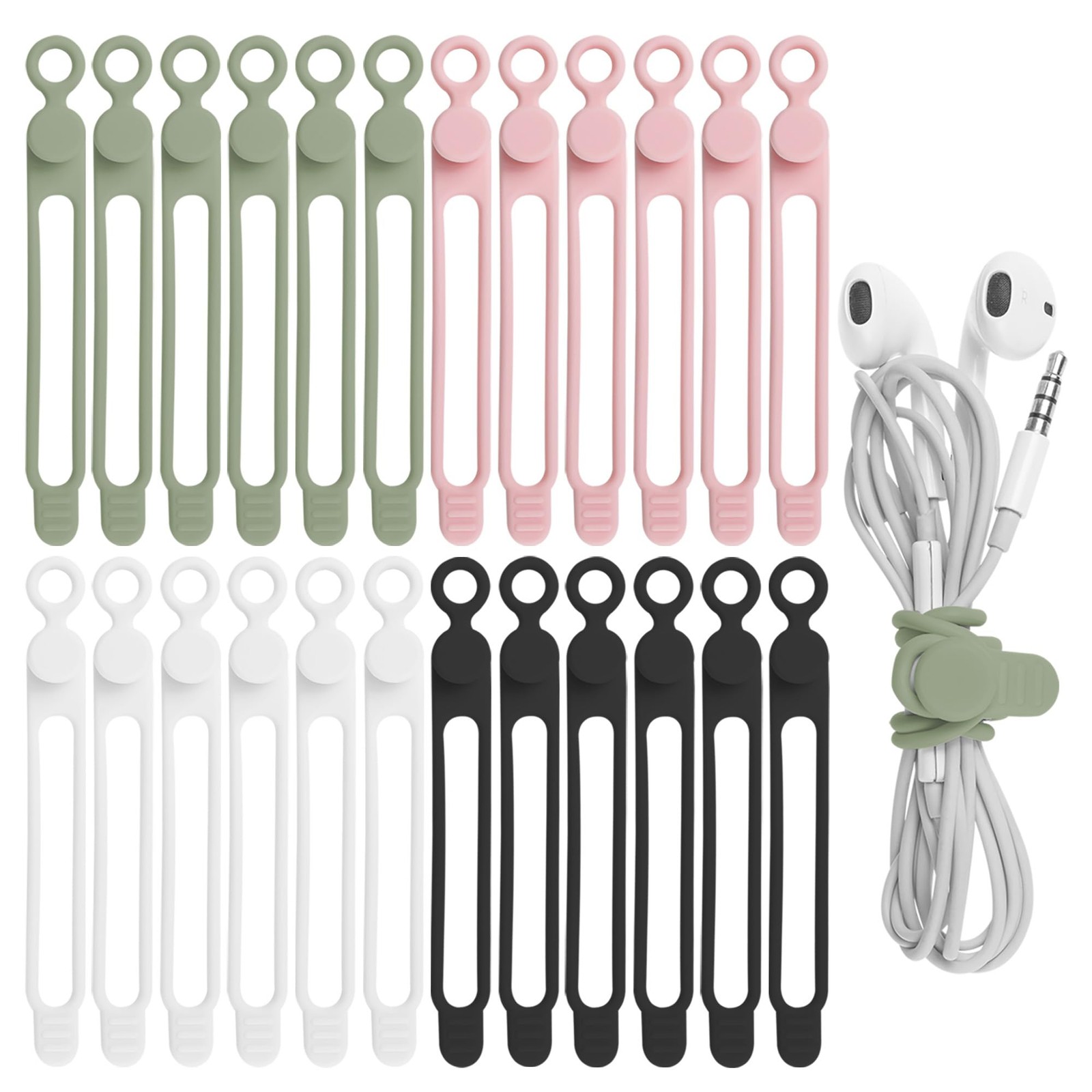 24Pcs Silicone Cable Straps Cord Organizer Reusable Wire Ties Bundling