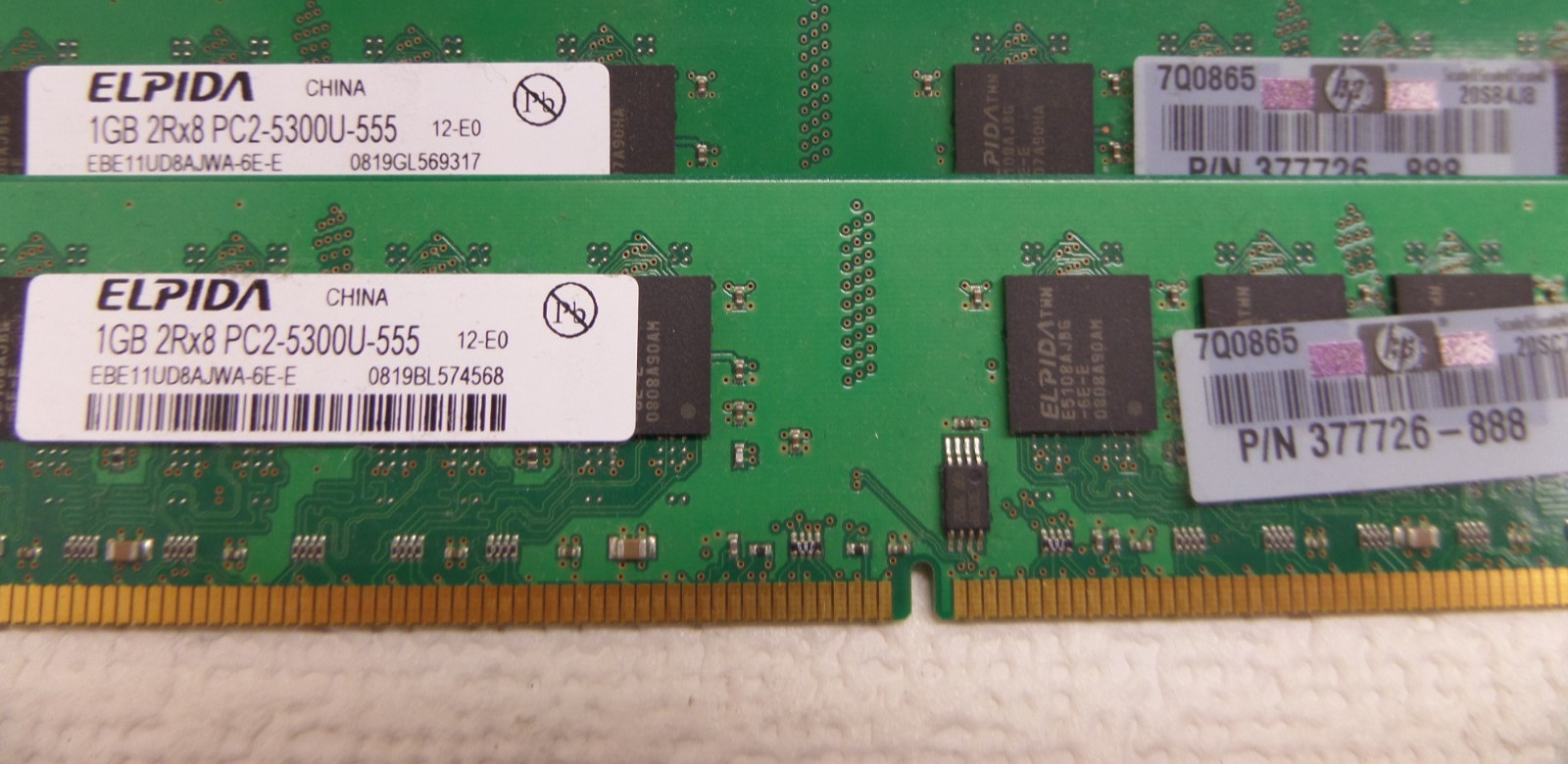 ELPIDA 4GB 4X1GB 2Rx8-PC2-5300U-555 Desktop RAM Memory 377726-888