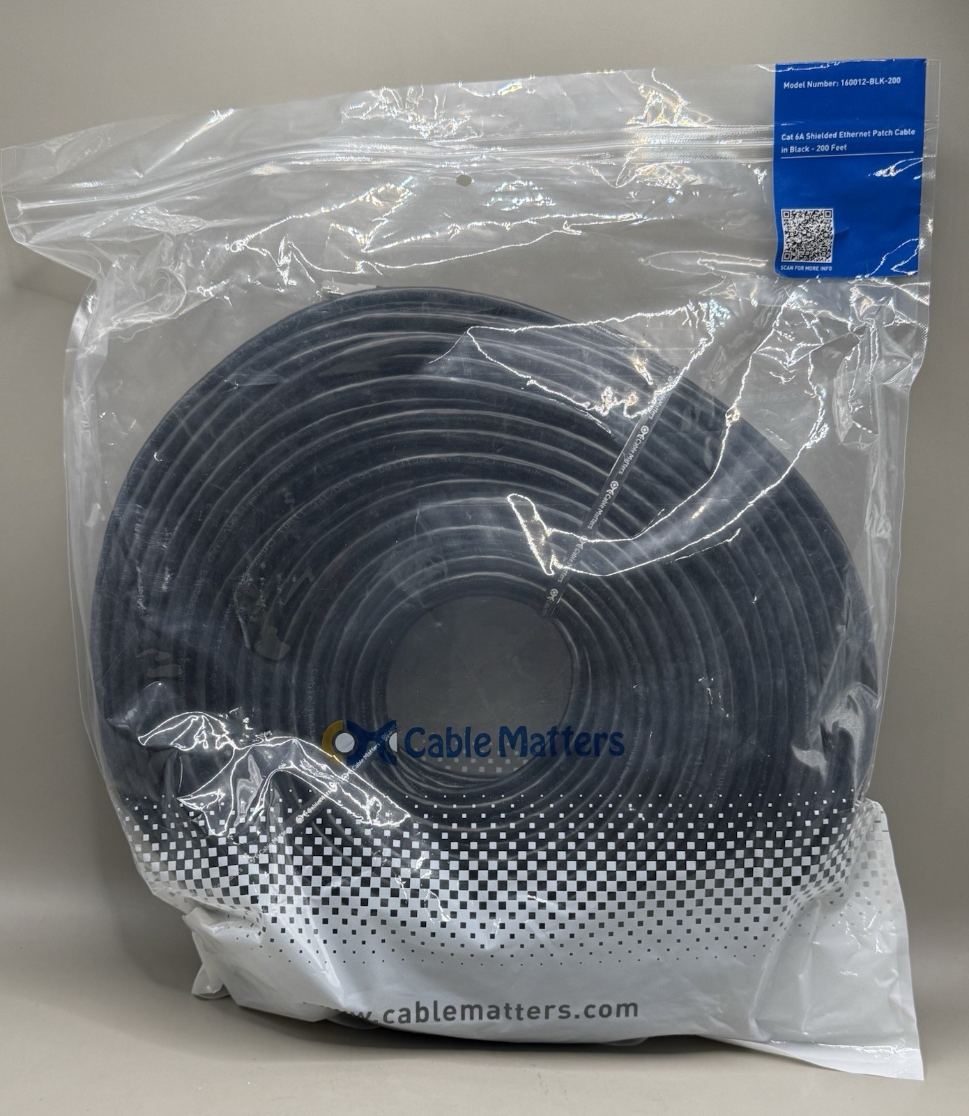 Cable Matters 200ft Cat6 Shielded Ethernet Cable 160012-BLK-200 Black