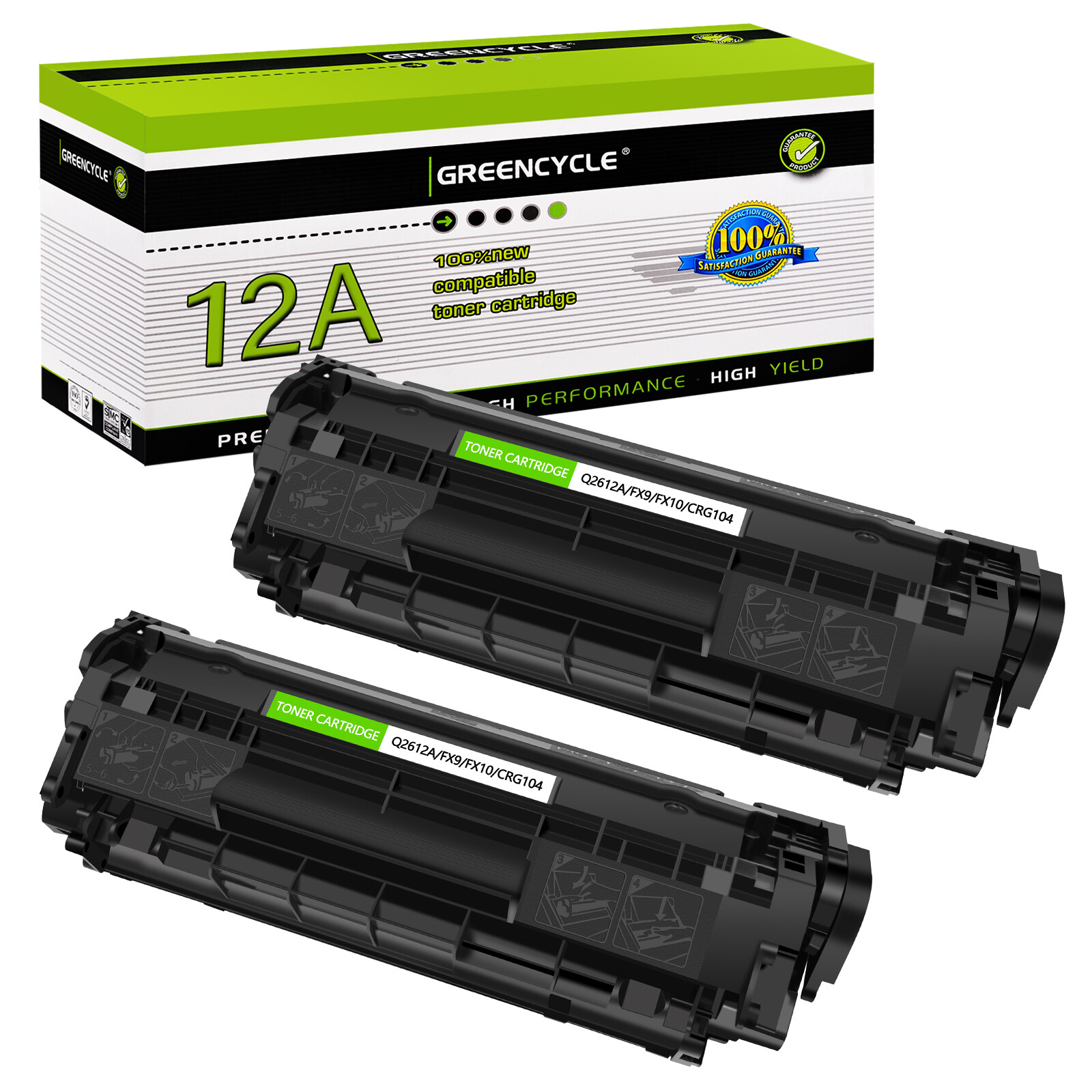 GREENCYCLE 2PK Q2612A 12A Toner Compatible with HP 12A LaserJet 1018 1020 1022