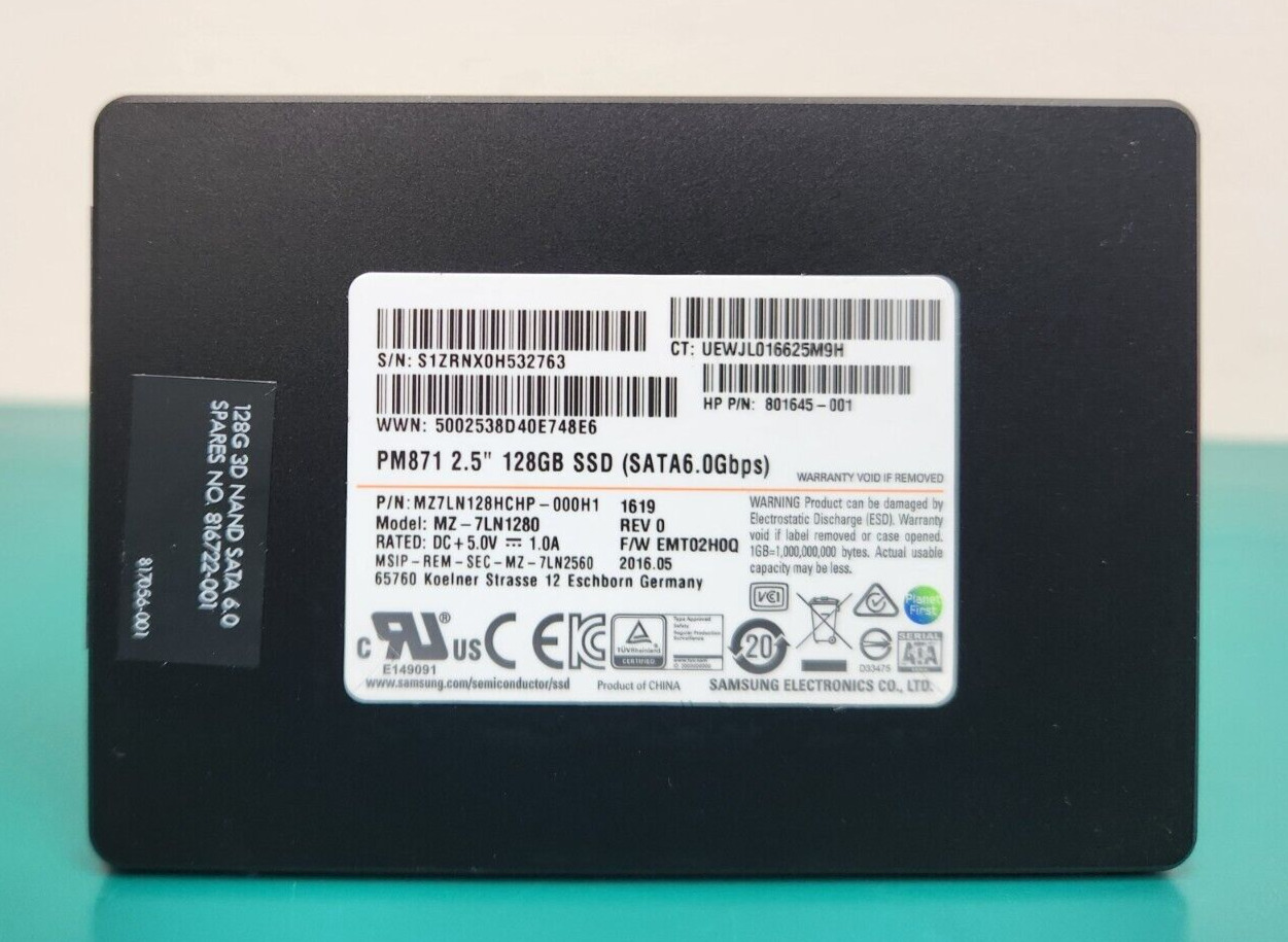 Samsung 128GB 2.5 Inch SSD SATA MZ-7LN1280 PM871 Series Triple Level Cell