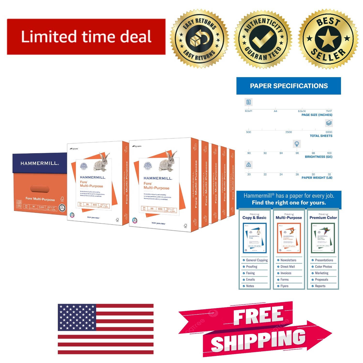 Fore 10 Ream Pack 20 lb Printer Paper - 8.5 x 11, Anti-Yellowing, Acid-Free
