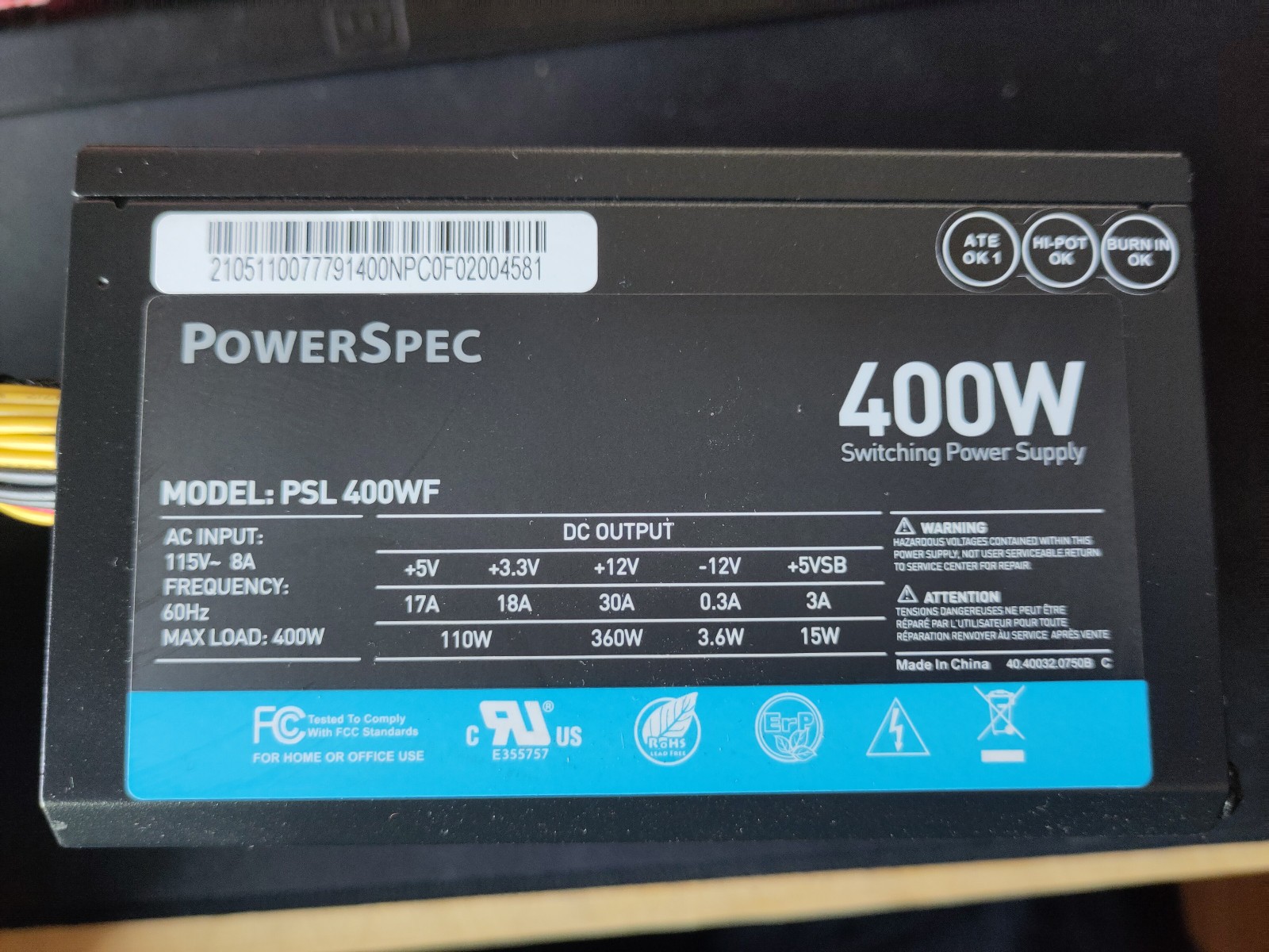 POWERSPEC 400W Desktop Power Supply