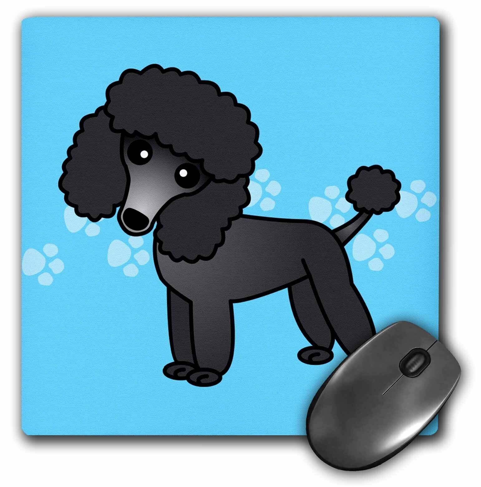 3dRose Cute Black Poodle Blue Paw Print Background MousePad