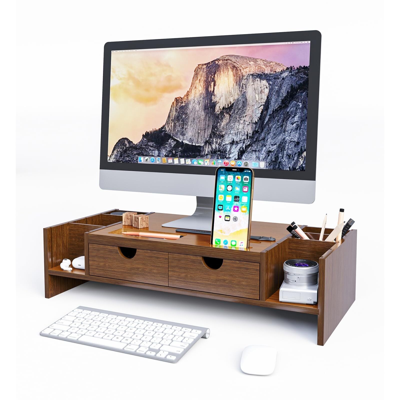 Crestlive Products Monitor Stand Riser, Bamboo Computer Desk Organizer with A...