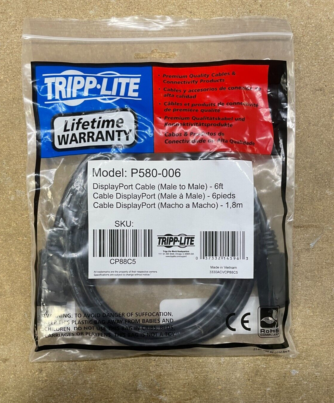 Lot of 10 6 FT DisplayPort Cable Tripp-Lite P580-006