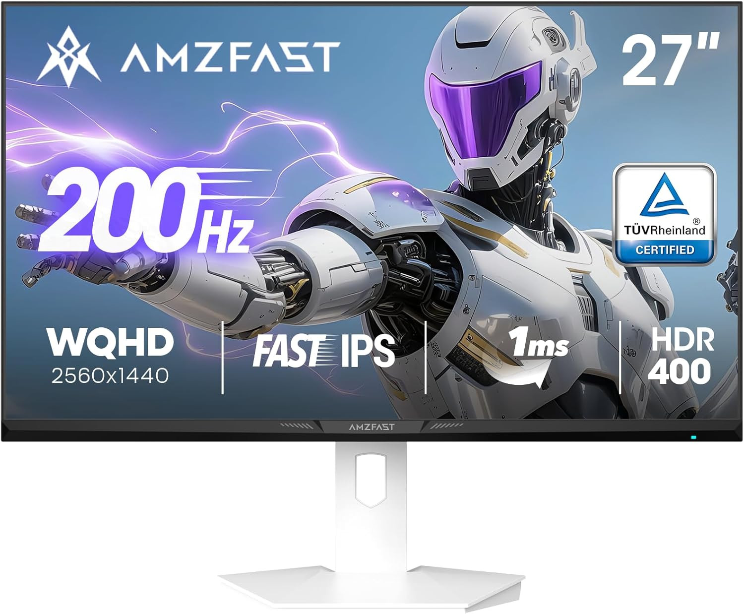 27 Inch White Gaming Monitor, WQHD (2560X1440) 200Hz Fast IPS, 1Ms MPRT, HDR400,