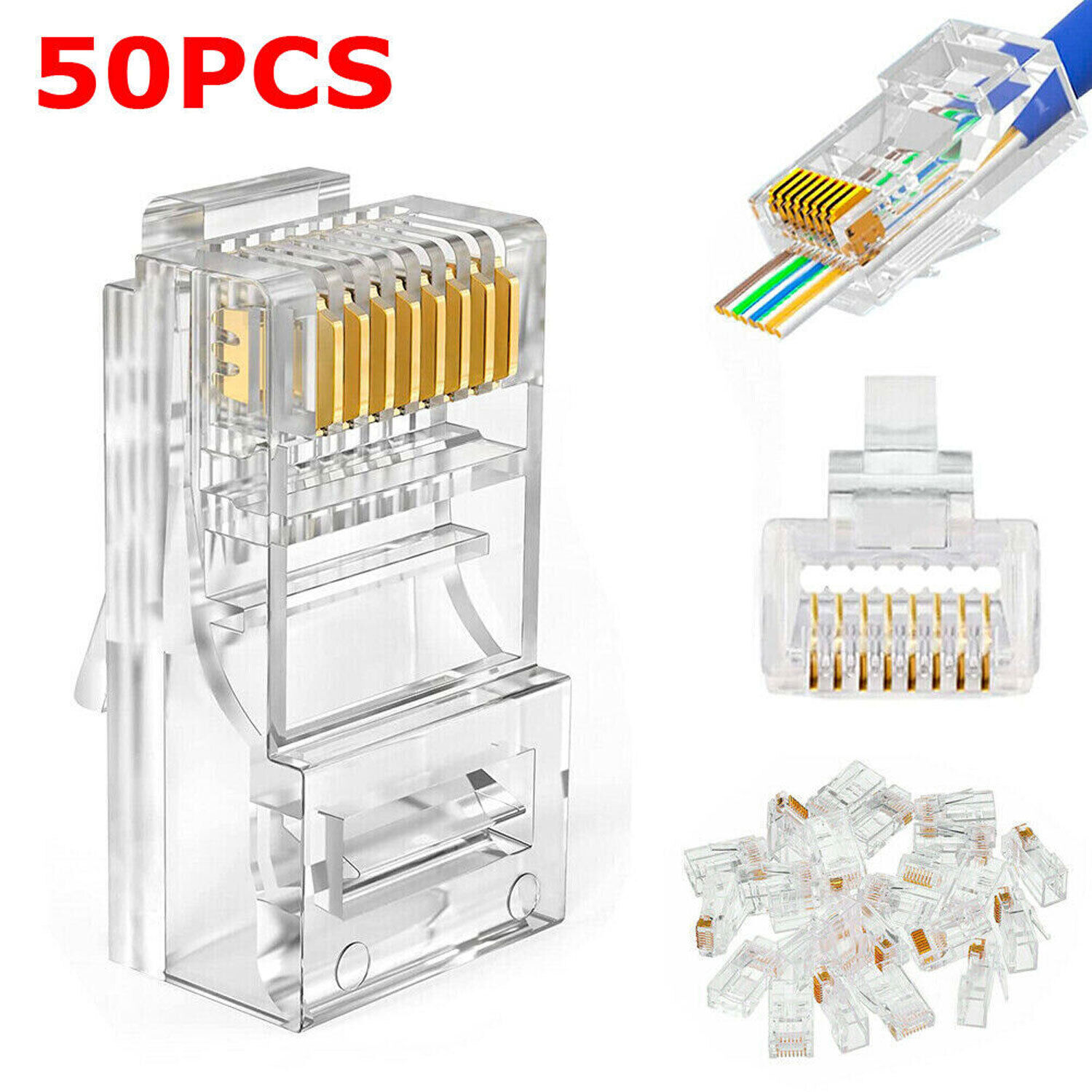 CAT6 EZ RJ45 Pass Through Modular Plug Network Cable Connector 8P8C 50-1000 Lot