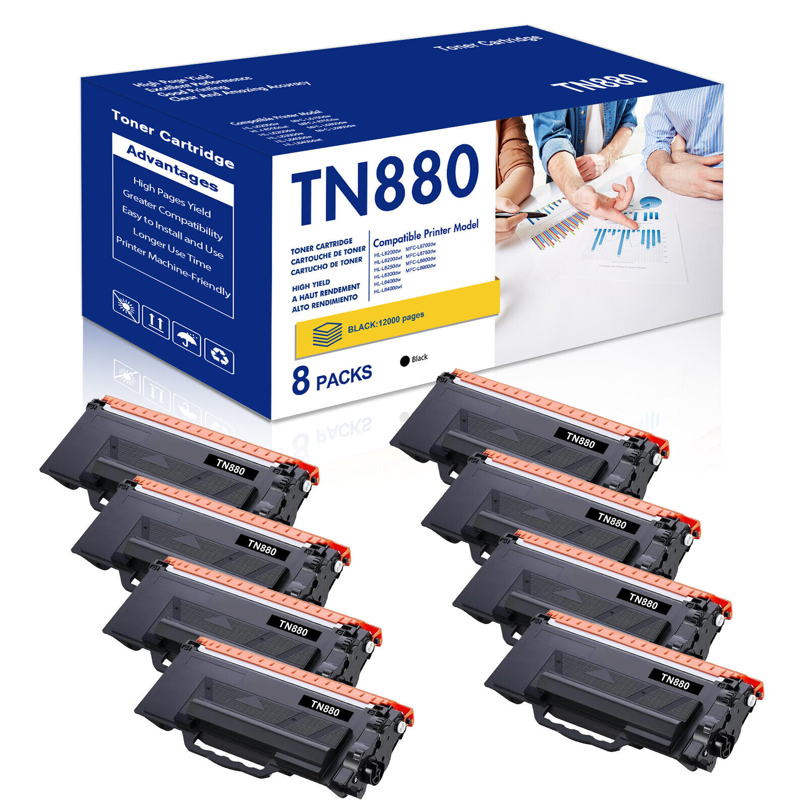 8 PK TN-880 Toner Compatible With Brother TN880 HL-L6200DW MFC-L6700DW L6750DW