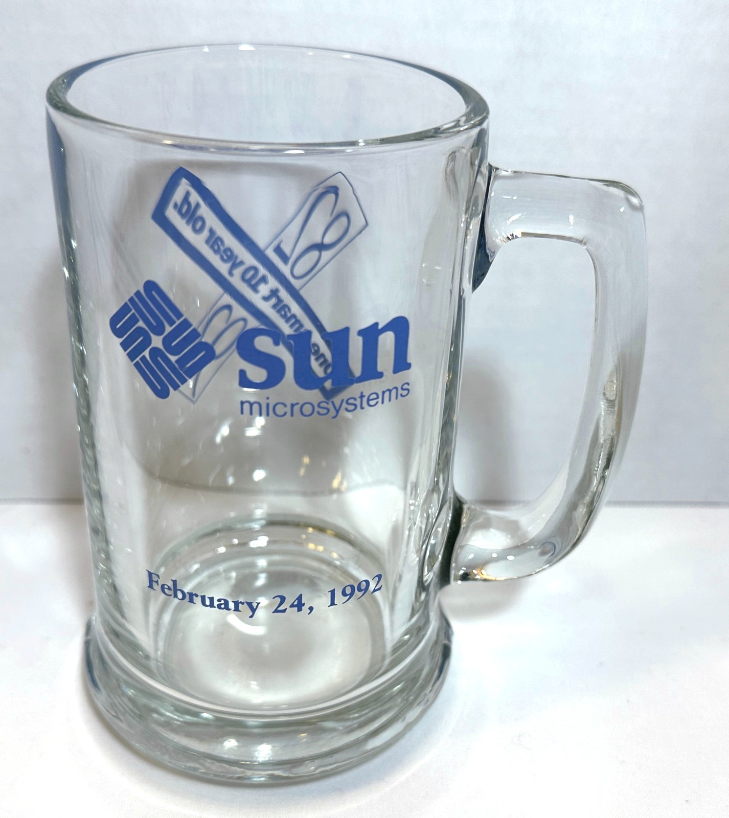 Vintage Sun Microsystems 10th Anniversary 1992 Glass Mug Tech Employee Swag