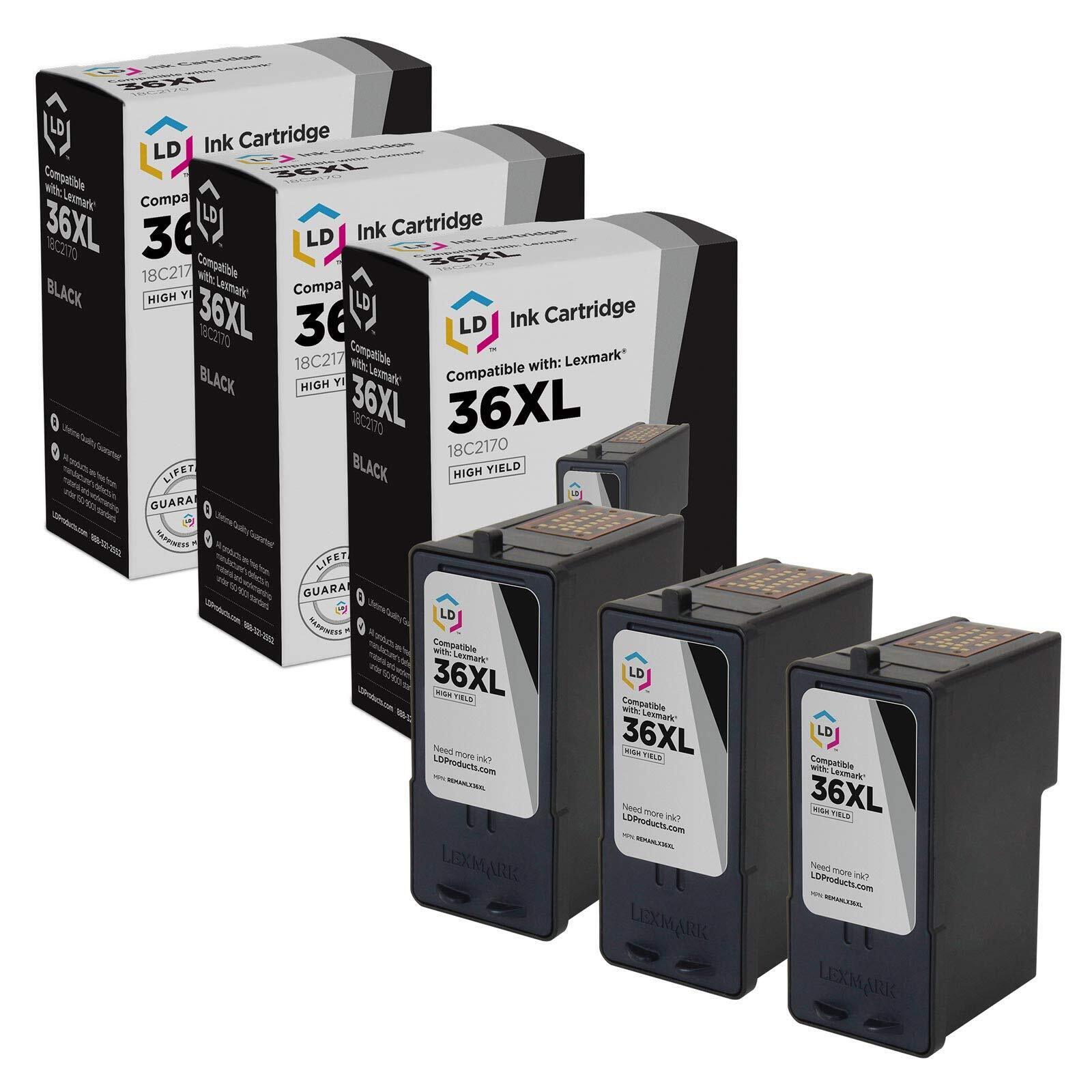 LD Replacement for Lexmark 36XL / 18C2170 3PK High Yield Black Ink Cartridges