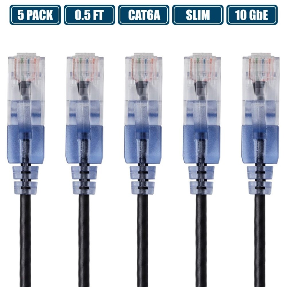 5x 0.5FT CAT6A RJ45 Ethernet LAN Network Patch Cable Slim Cord Router BLACK