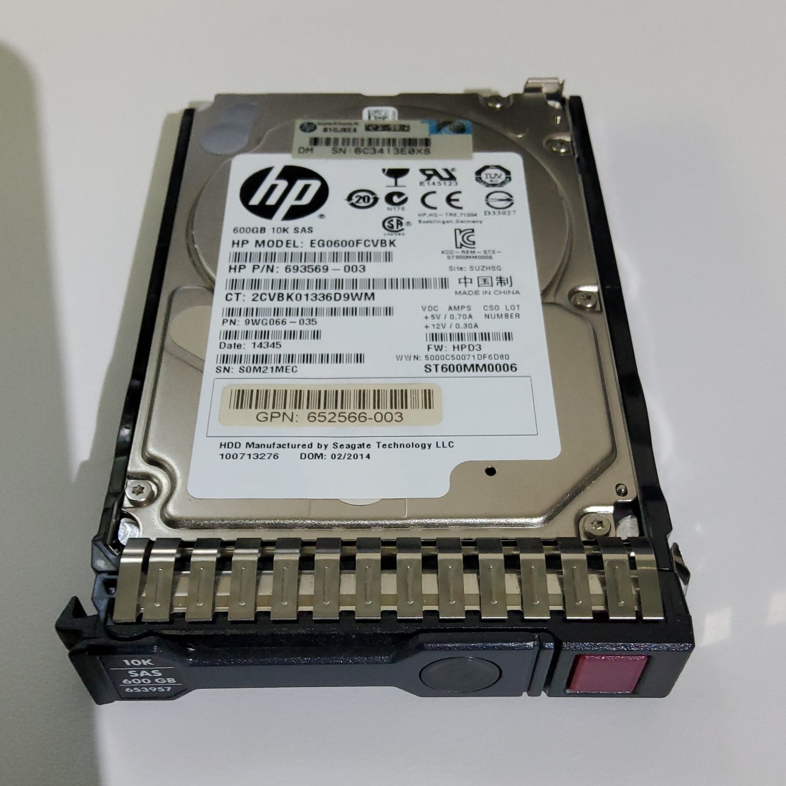 HP EG0600FCVBK 600GB 10K RPM 2.5in SAS Internal Hard Disk Drive HDD