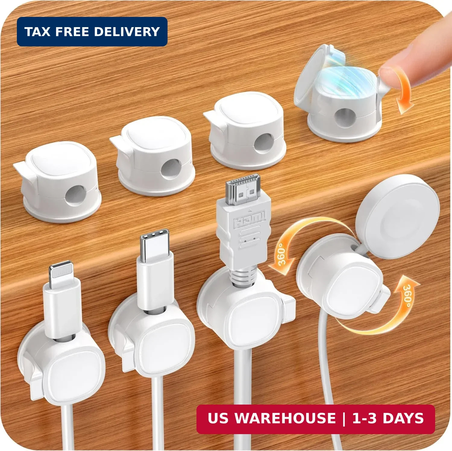 8 Pack Rotatable Cable Clips Cord Organizer,Desk Cable Management Accessory,Cord