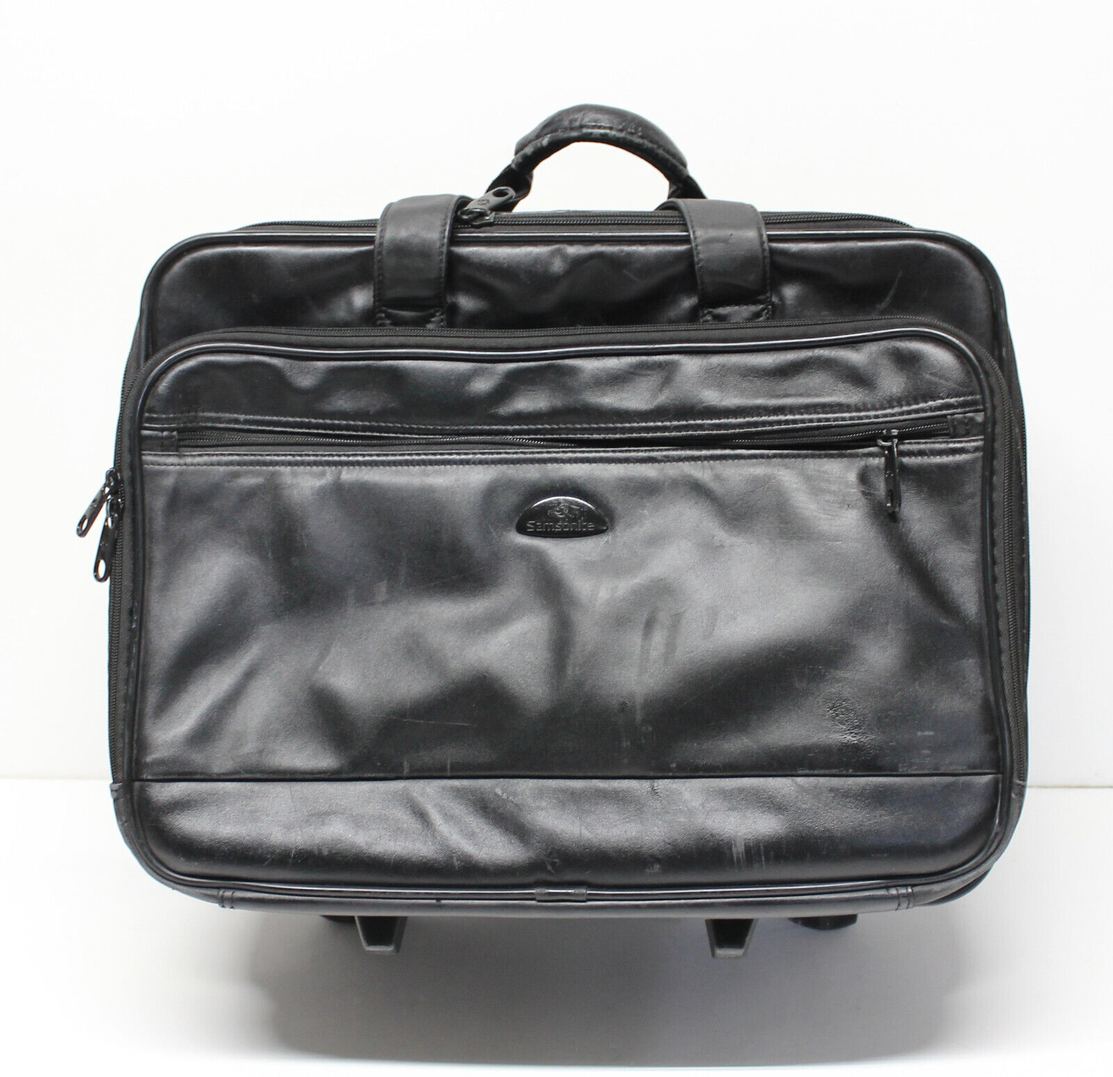 Samsonite Rolling Laptop Briefcase Bag Carry On Style Black Leather Case