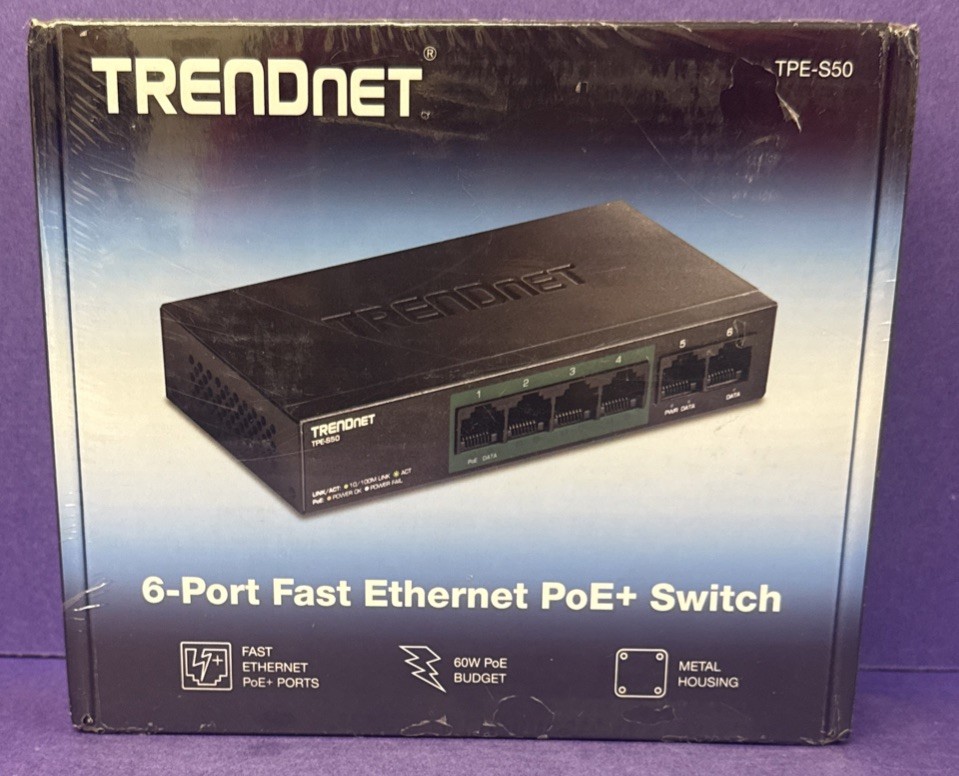 TRENDnet TPE-S50 6-Port Fast Ethernet PoE+ Switch New In Box