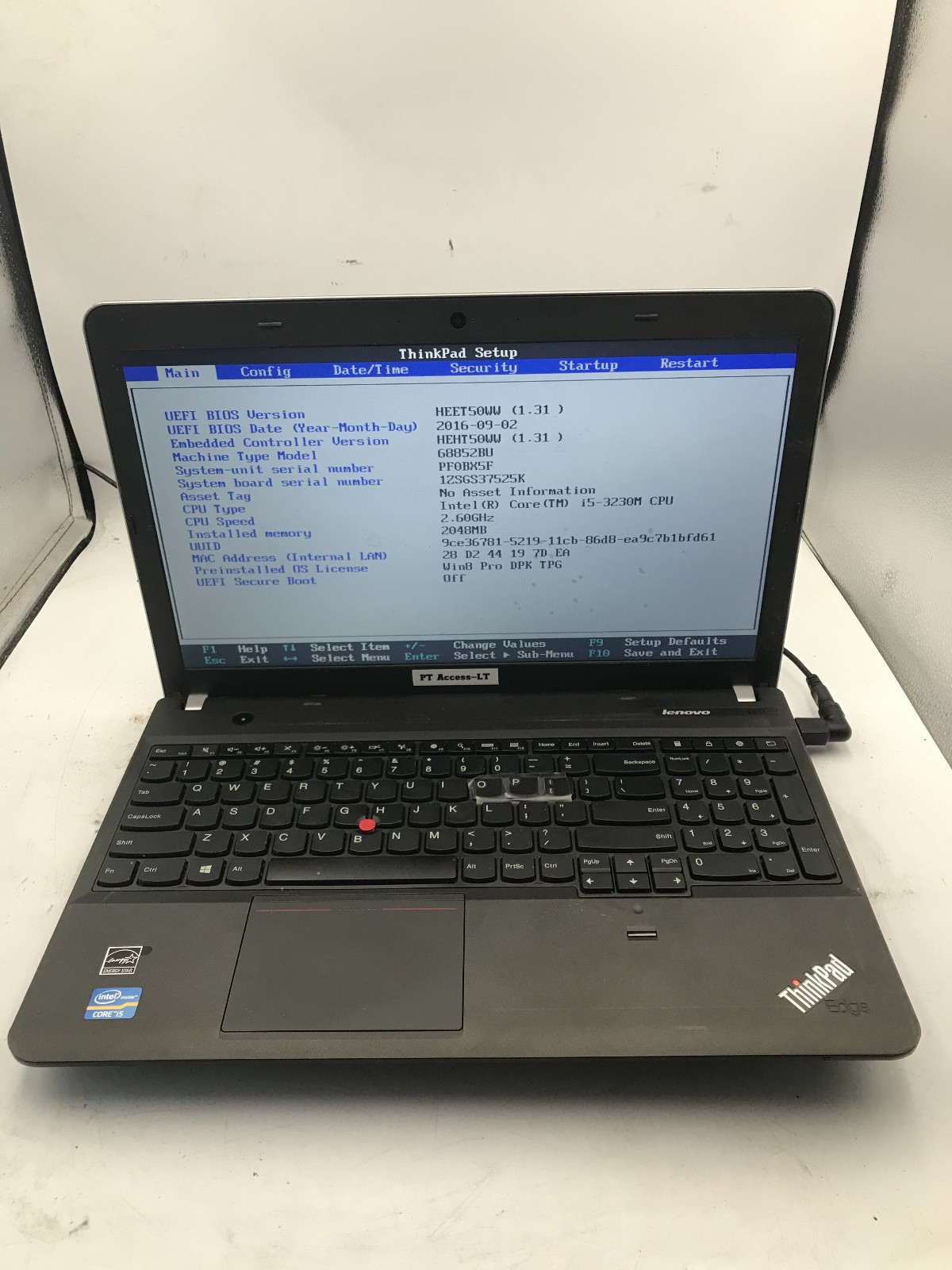 LENOVO THINKPAD EDGE E531 - BOOTS TO BIOS - INTEL I5 3230 - NO RAM - READ - BB