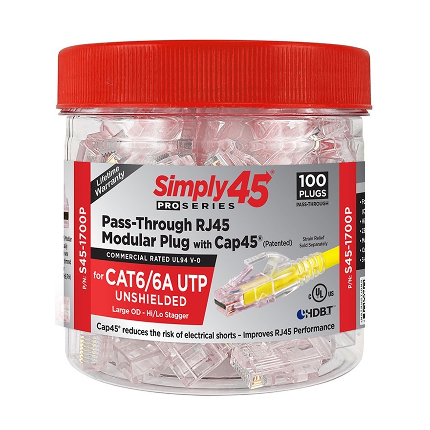 ProSeries Cat6/6a Unshielded Pass-Through RJ45 Modular Plugs with Cap45 (100pc)