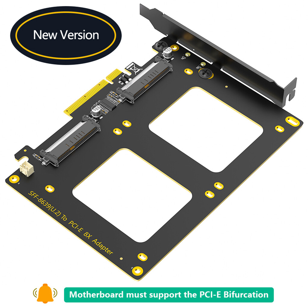 Dual U.2 SSD to PCIe 4.0 X8 Adapter SFF-8639(U.2) to PCI-E 4.0 8xHyper M.2 X16