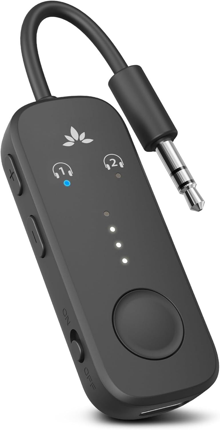 Avantree Relay – Adaptador Bluetooth Premium para Avión, aptX HD, 25 h, 2 Audífo