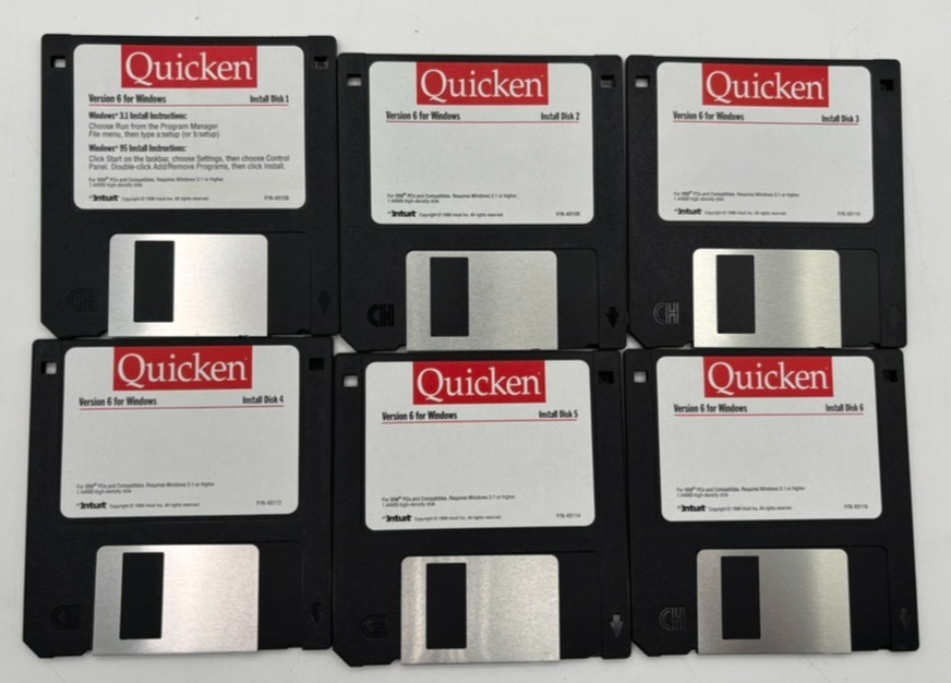 Intuit Quicken 6.0 For Windows 3.5" Inch Floppy Install Disks Vintage 1996