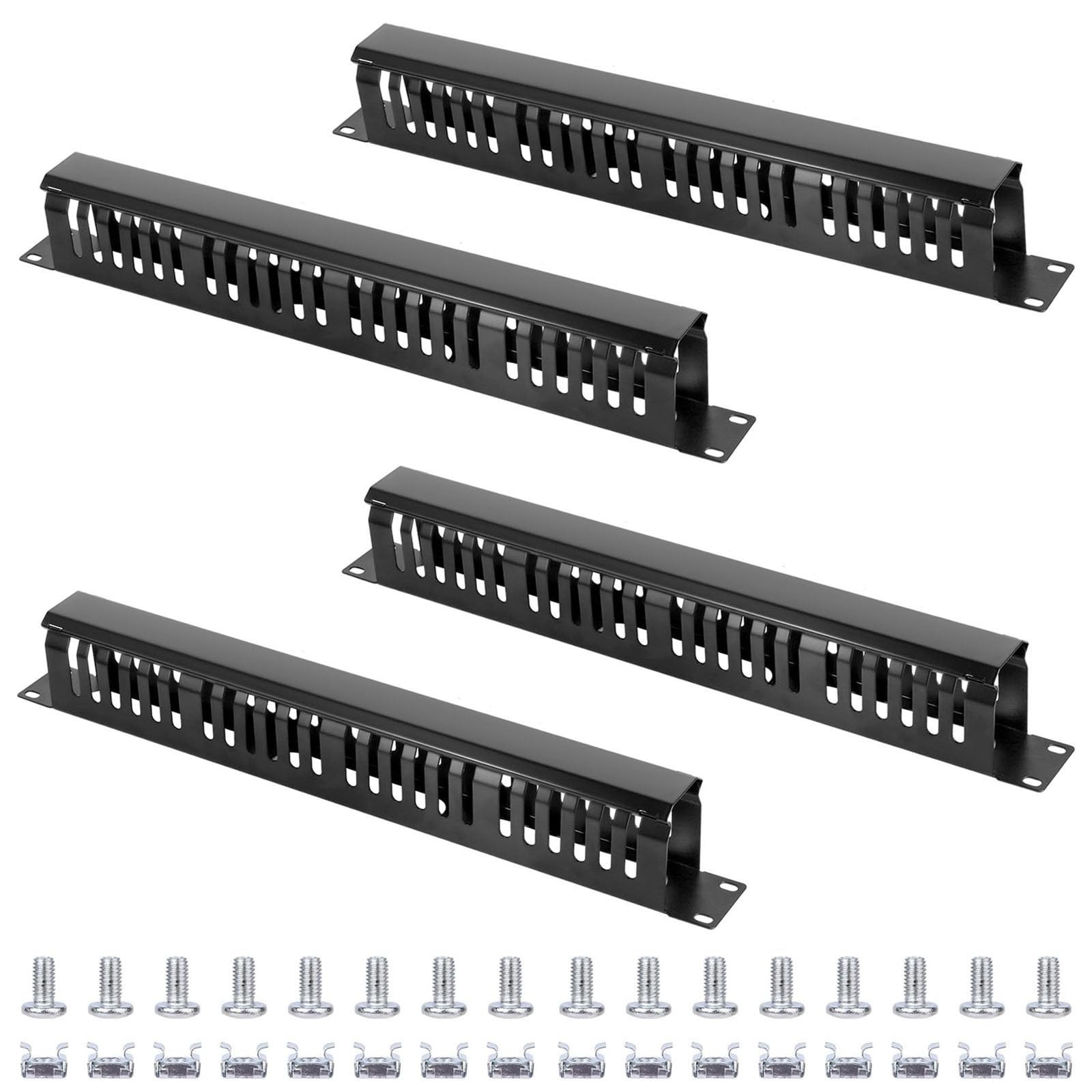 4 Pack 19 Inch 1U Server Rack Cable Management -24 Slot Horizontal Rack Mount...