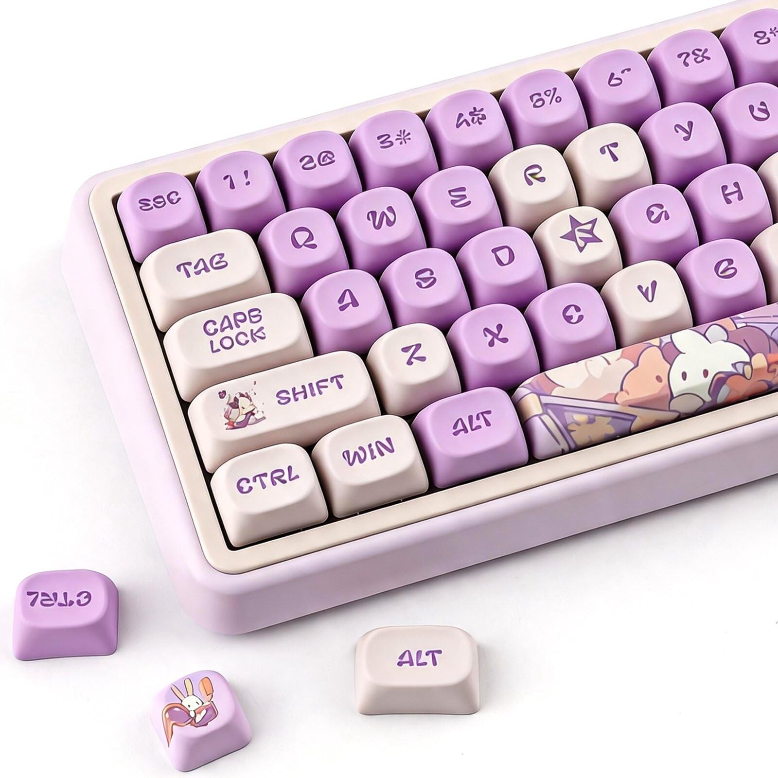 PBT Keycaps Cute Rabbit MOA Profile Keycap Set Mechanical Keyboard Switch