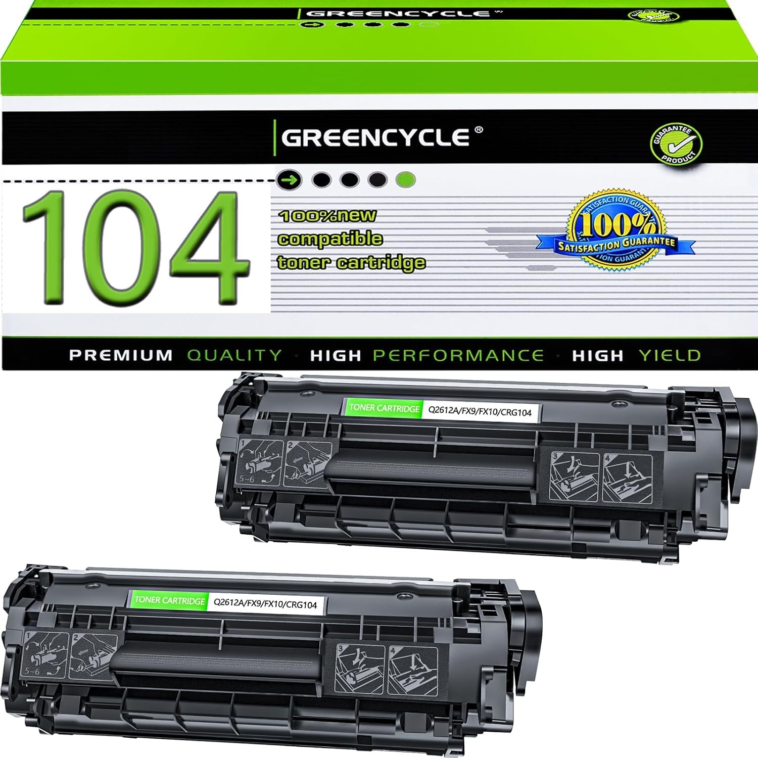2pk CRG104 FX9 FX10 Toner Cartridge For Canon ImageClass MF4350d MF4370dn MF4690